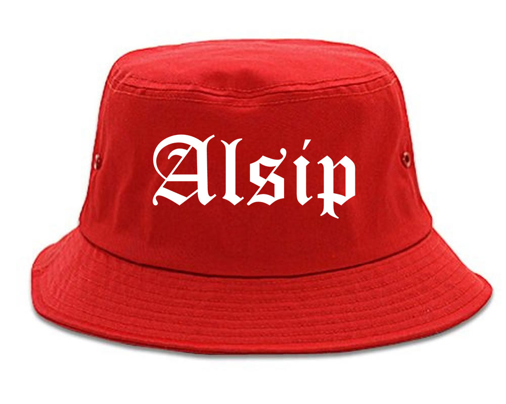 Alsip Illinois IL Old English Mens Bucket Hat Red