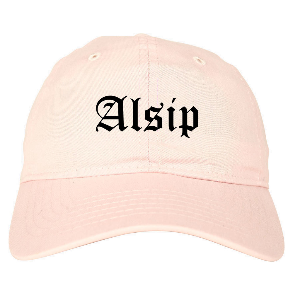 Alsip Illinois IL Old English Mens Dad Hat Baseball Cap Pink