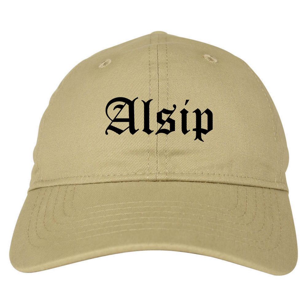 Alsip Illinois IL Old English Mens Dad Hat Baseball Cap Tan