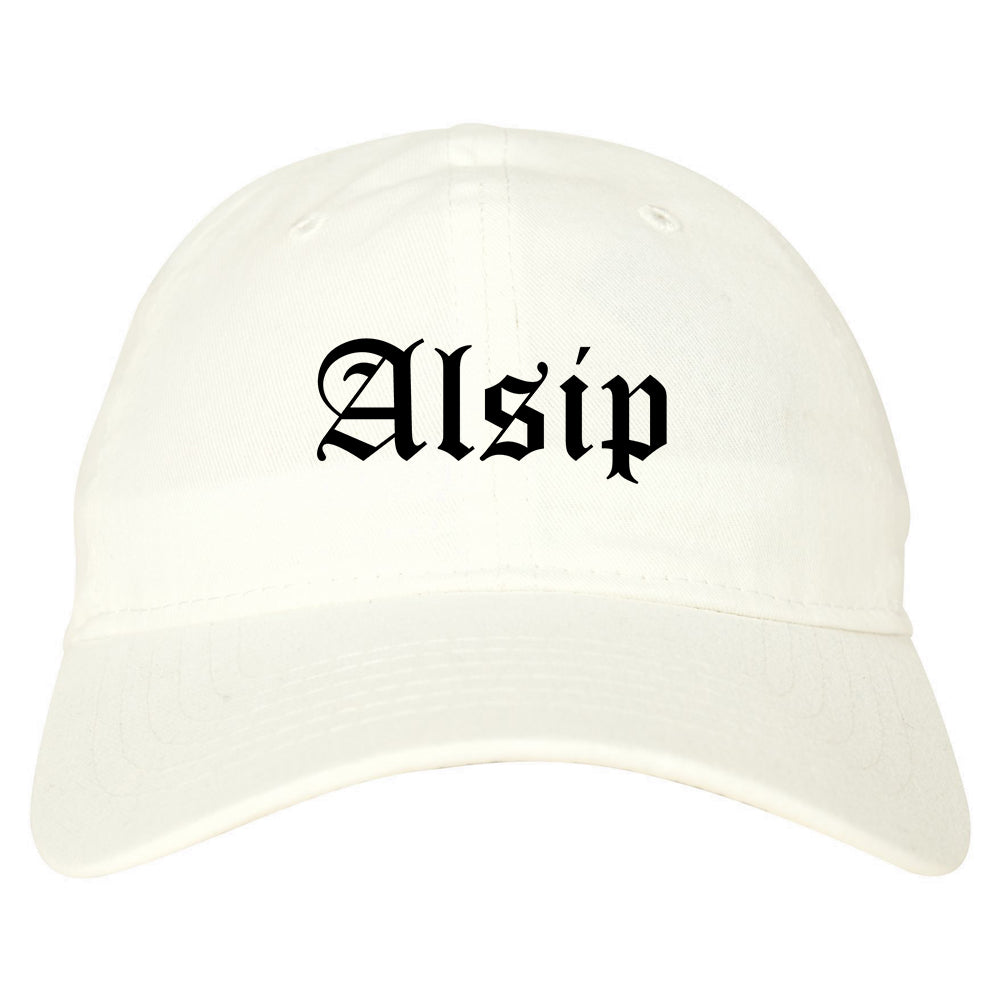 Alsip Illinois IL Old English Mens Dad Hat Baseball Cap White