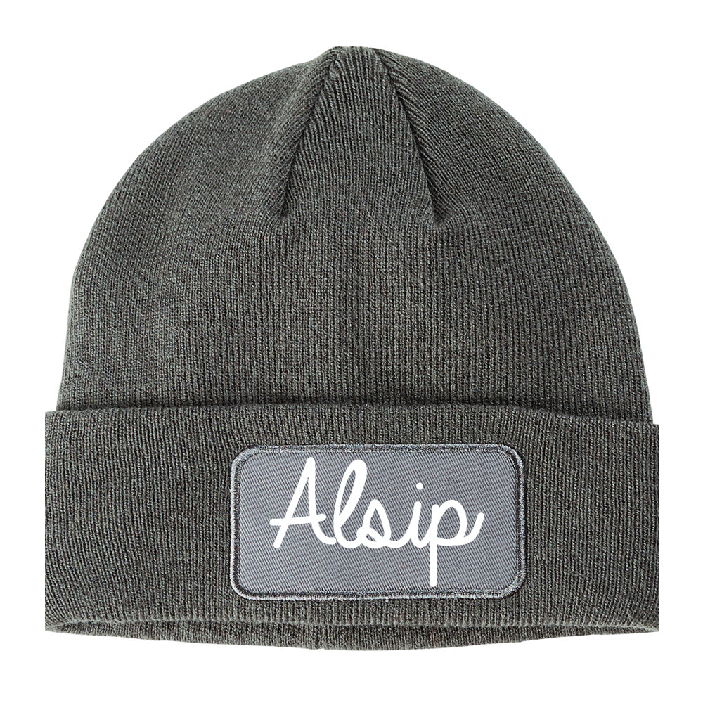 Alsip Illinois IL Script Mens Knit Beanie Hat Cap Grey