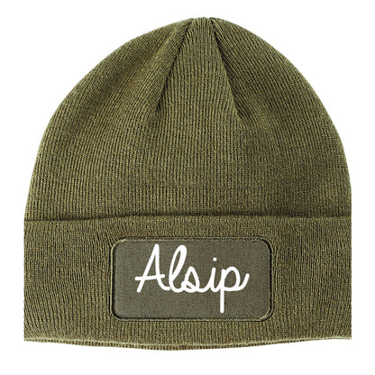 Alsip Illinois IL Script Mens Knit Beanie Hat Cap Olive Green