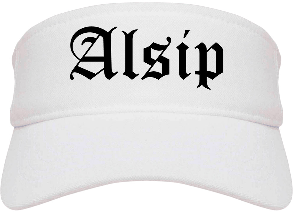 Alsip Illinois IL Old English Mens Visor Cap Hat White