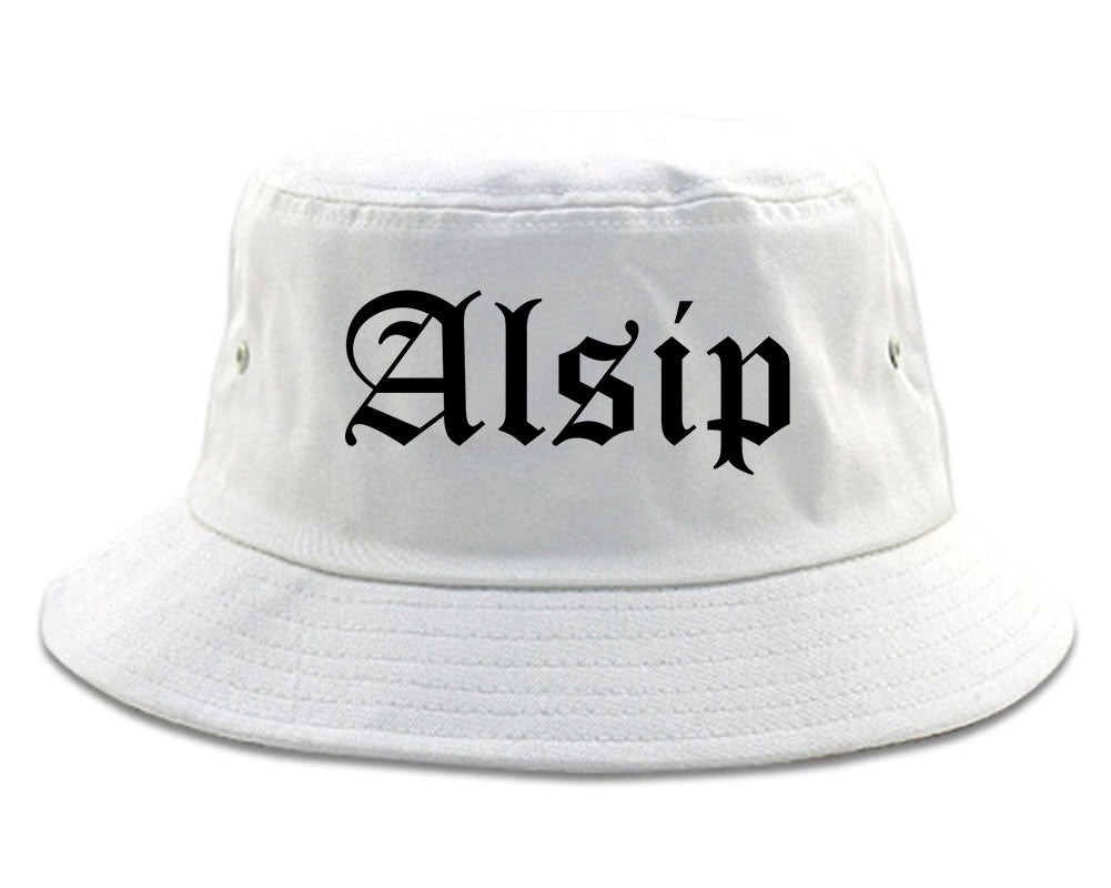 Alsip Illinois IL Old English Mens Bucket Hat White
