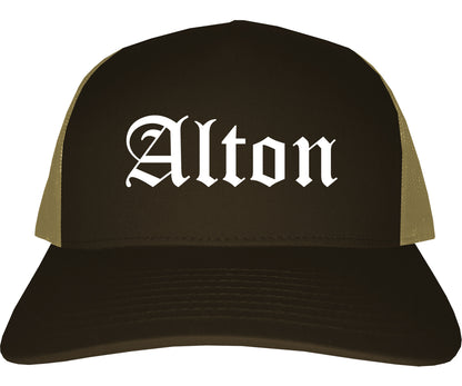 Alton Texas TX Old English Mens Trucker Hat Cap Brown