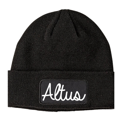 Altus Oklahoma OK Script Mens Knit Beanie Hat Cap Black