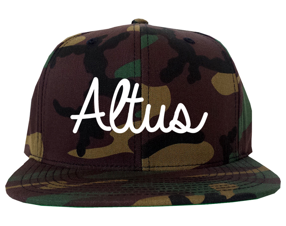 Altus Oklahoma OK Script Mens Snapback Hat Army Camo