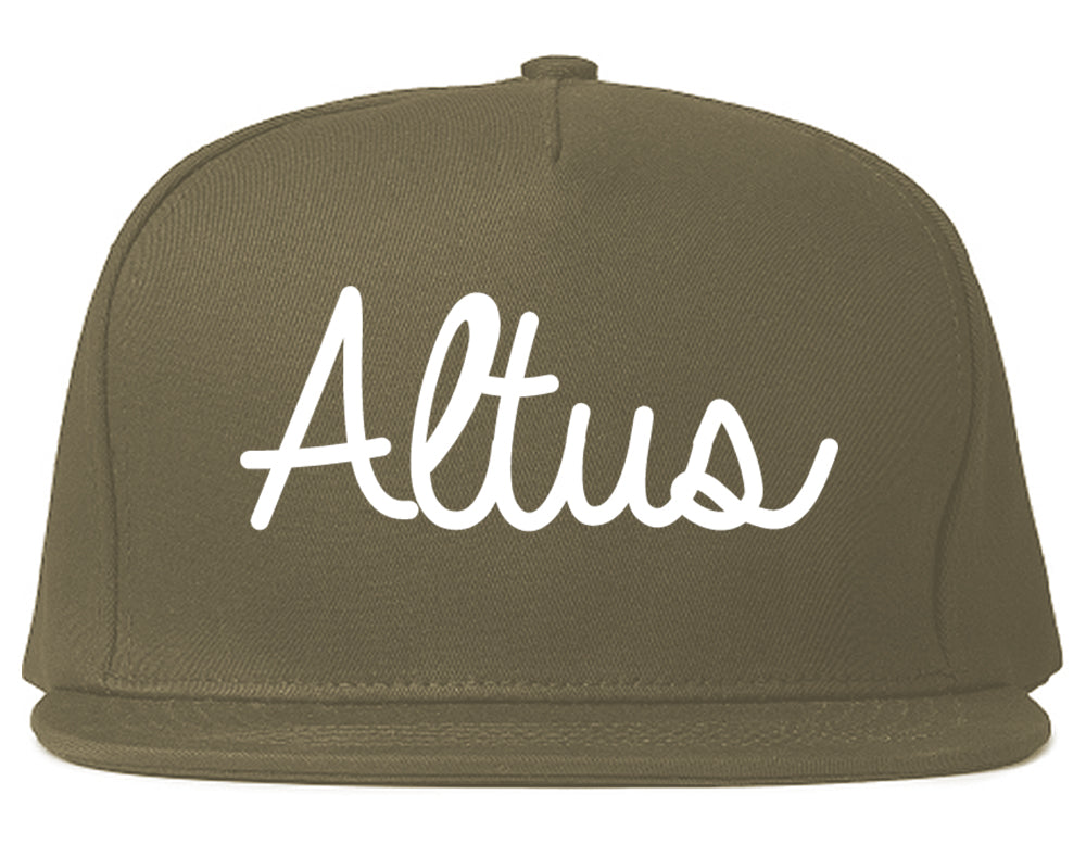 Altus Oklahoma OK Script Mens Snapback Hat Grey