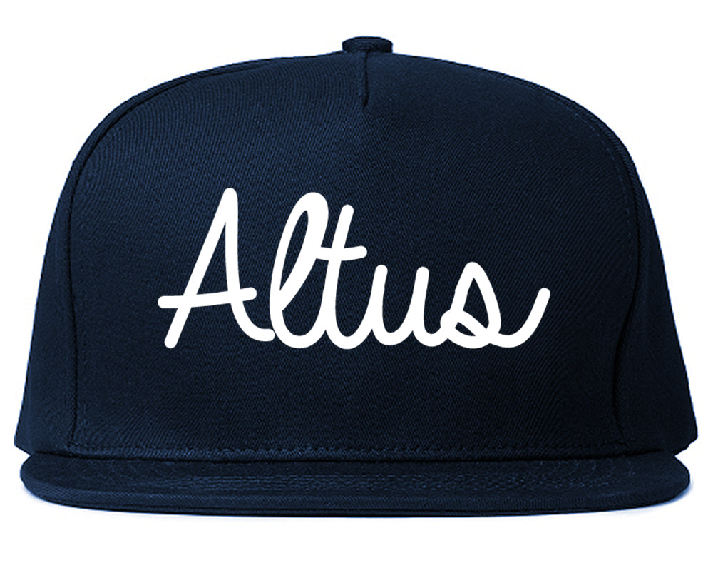 Altus Oklahoma OK Script Mens Snapback Hat Navy Blue