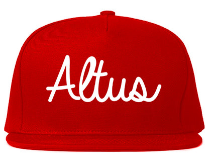 Altus Oklahoma OK Script Mens Snapback Hat Red