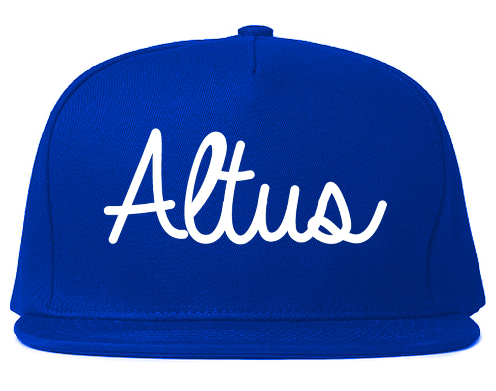 Altus Oklahoma OK Script Mens Snapback Hat Royal Blue