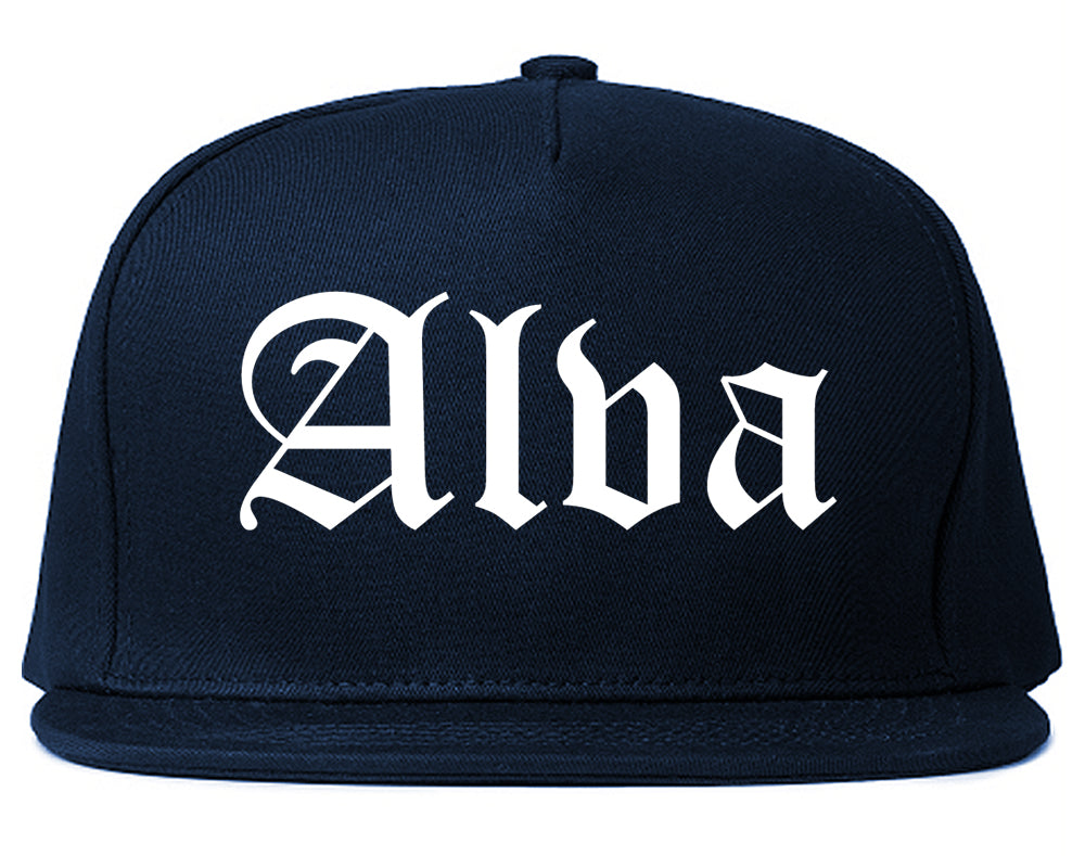 Alva Oklahoma OK Old English Mens Snapback Hat Navy Blue