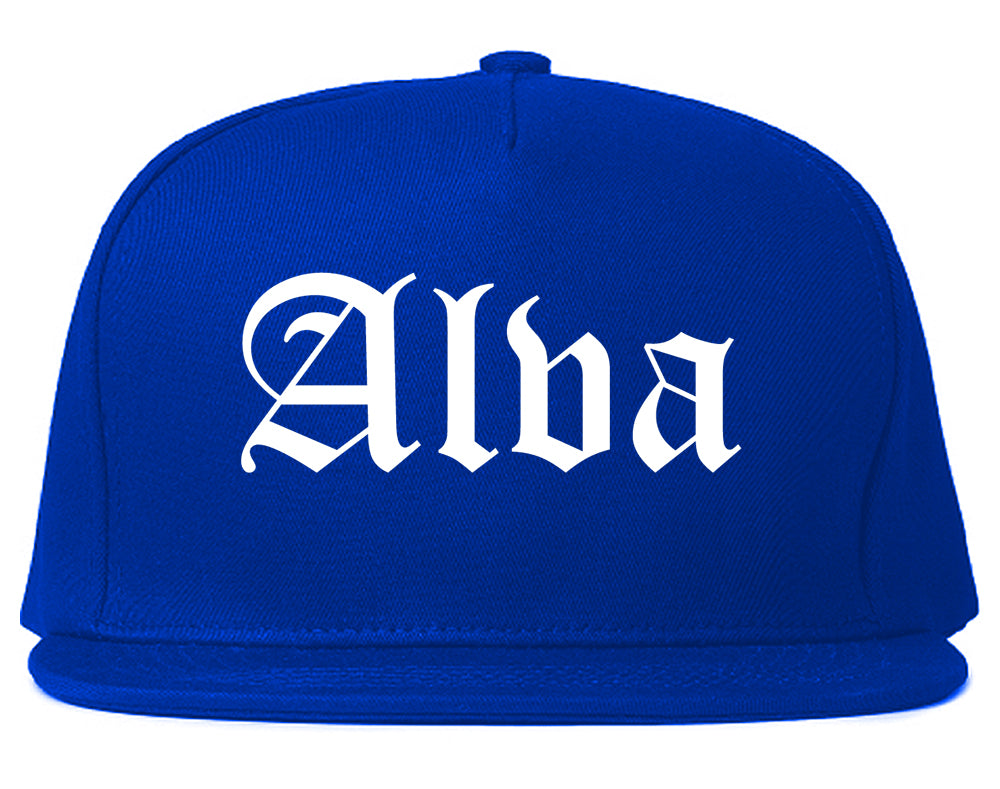 Alva Oklahoma OK Old English Mens Snapback Hat Royal Blue