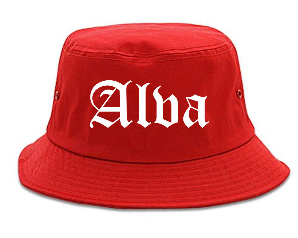 Alva Oklahoma OK Old English Mens Bucket Hat Red