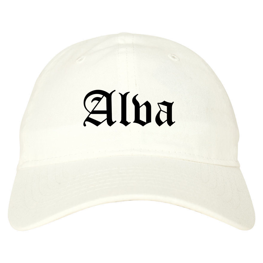 Alva Oklahoma OK Old English Mens Dad Hat Baseball Cap White