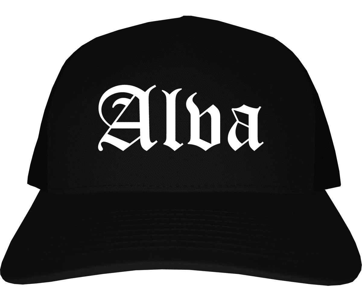 Alva Oklahoma OK Old English Mens Trucker Hat Cap Black
