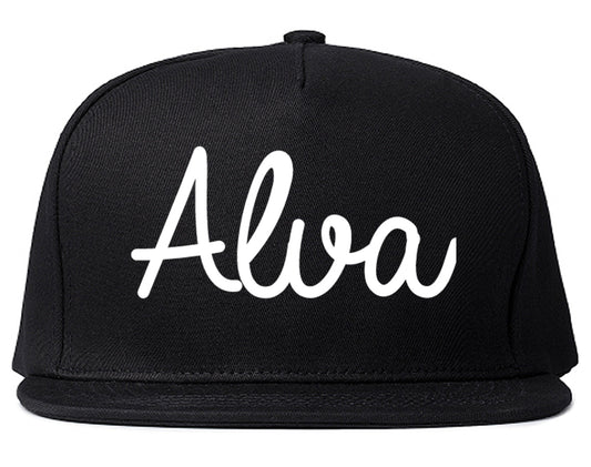 Alva Oklahoma OK Script Mens Snapback Hat Black