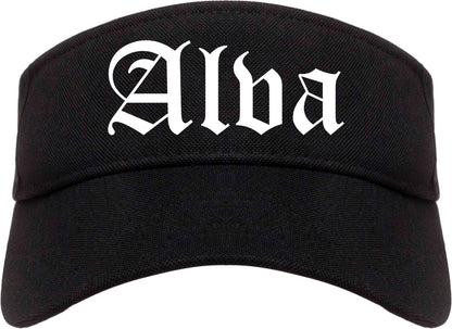 Alva Oklahoma OK Old English Mens Visor Cap Hat Black