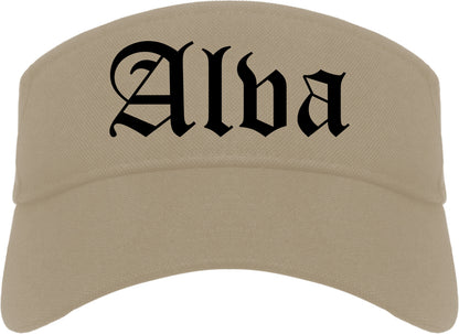 Alva Oklahoma OK Old English Mens Visor Cap Hat Khaki