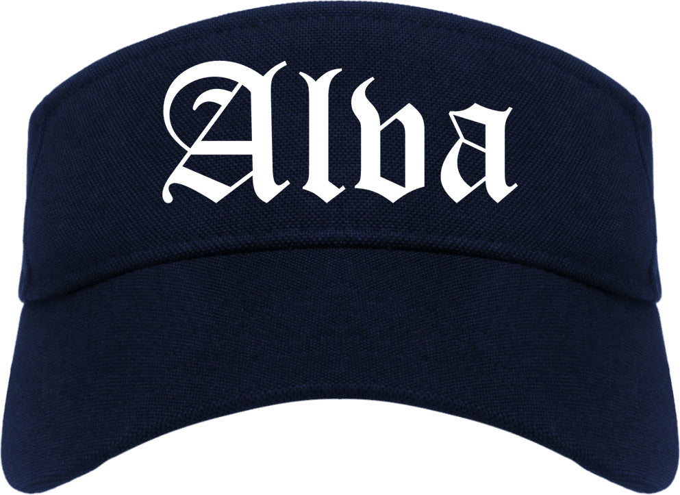 Alva Oklahoma OK Old English Mens Visor Cap Hat Navy Blue