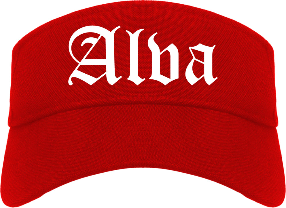 Alva Oklahoma OK Old English Mens Visor Cap Hat Red
