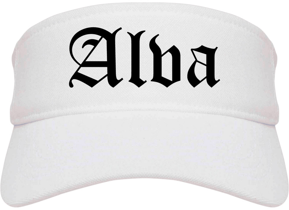 Alva Oklahoma OK Old English Mens Visor Cap Hat White