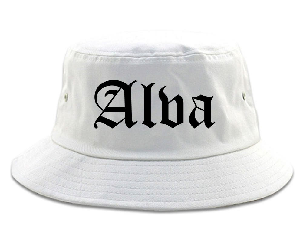 Alva Oklahoma OK Old English Mens Bucket Hat White