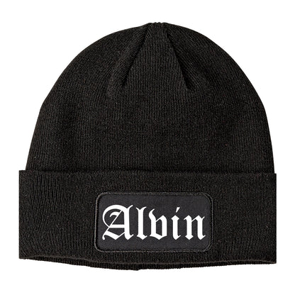 Alvin Texas TX Old English Mens Knit Beanie Hat Cap Black