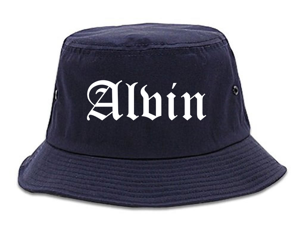 Alvin Texas TX Old English Mens Bucket Hat Navy Blue