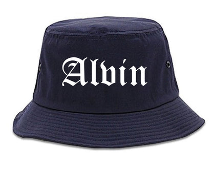 Alvin Texas TX Old English Mens Bucket Hat Navy Blue