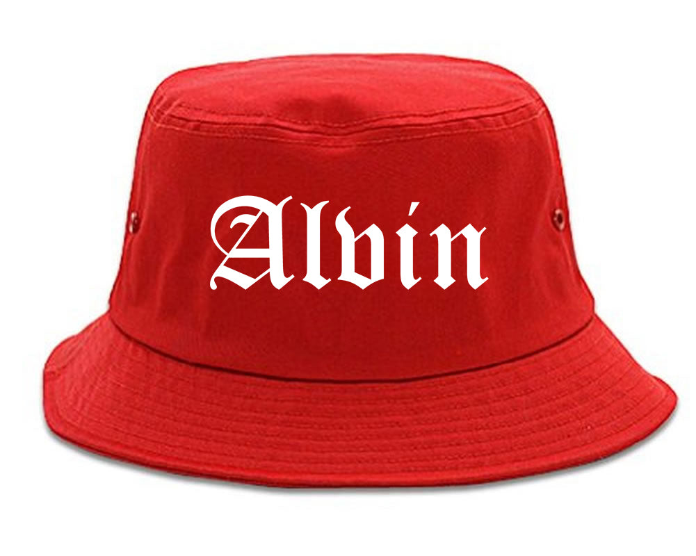Alvin Texas TX Old English Mens Bucket Hat Red