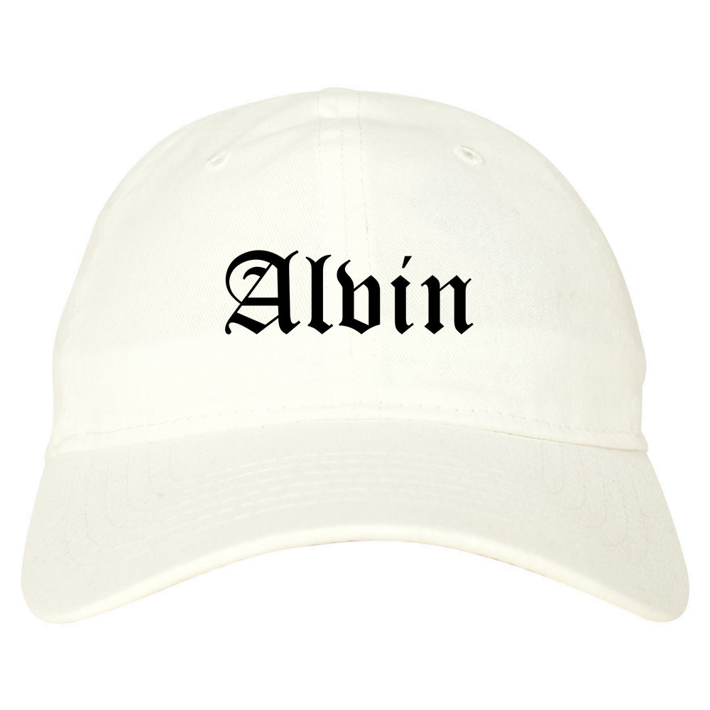 Alvin Texas TX Old English Mens Dad Hat Baseball Cap White