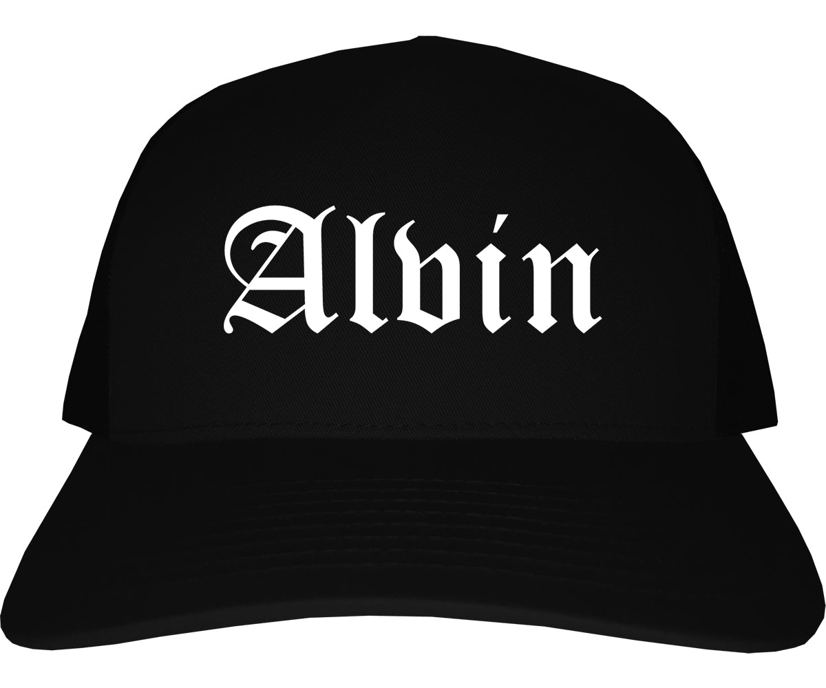 Alvin Texas TX Old English Mens Trucker Hat Cap Black