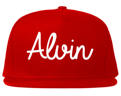 Alvin Texas TX Script Mens Snapback Hat Red