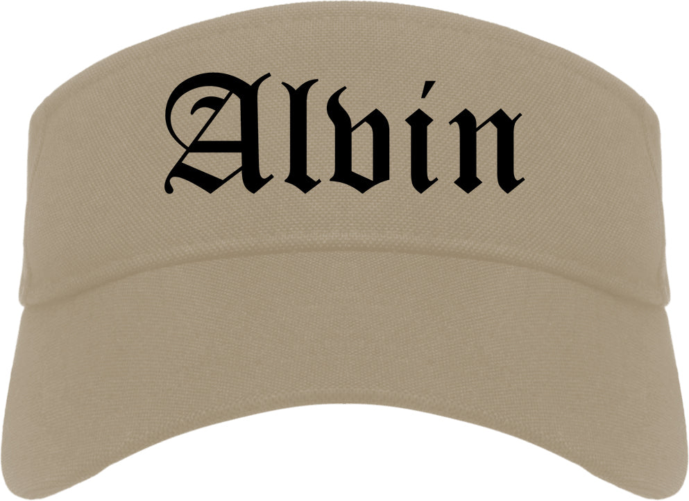 Alvin Texas TX Old English Mens Visor Cap Hat Khaki