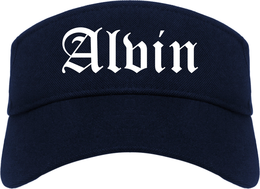 Alvin Texas TX Old English Mens Visor Cap Hat Navy Blue