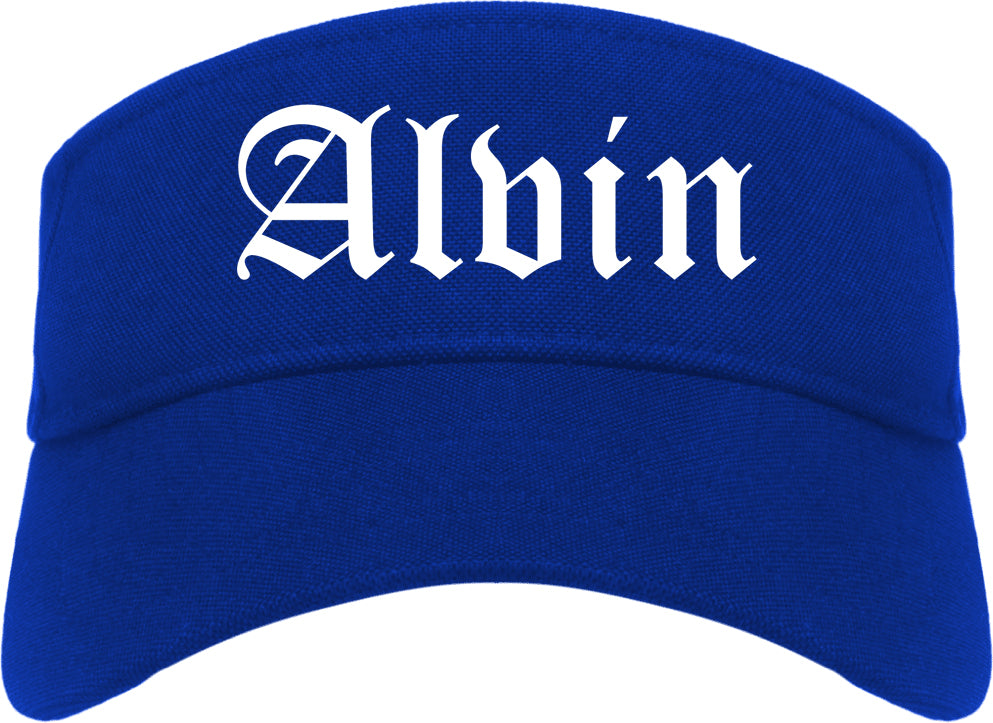 Alvin Texas TX Old English Mens Visor Cap Hat Royal Blue