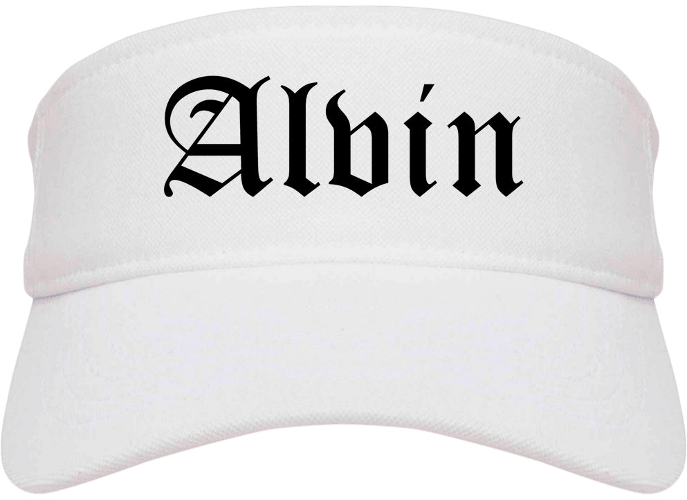Alvin Texas TX Old English Mens Visor Cap Hat White