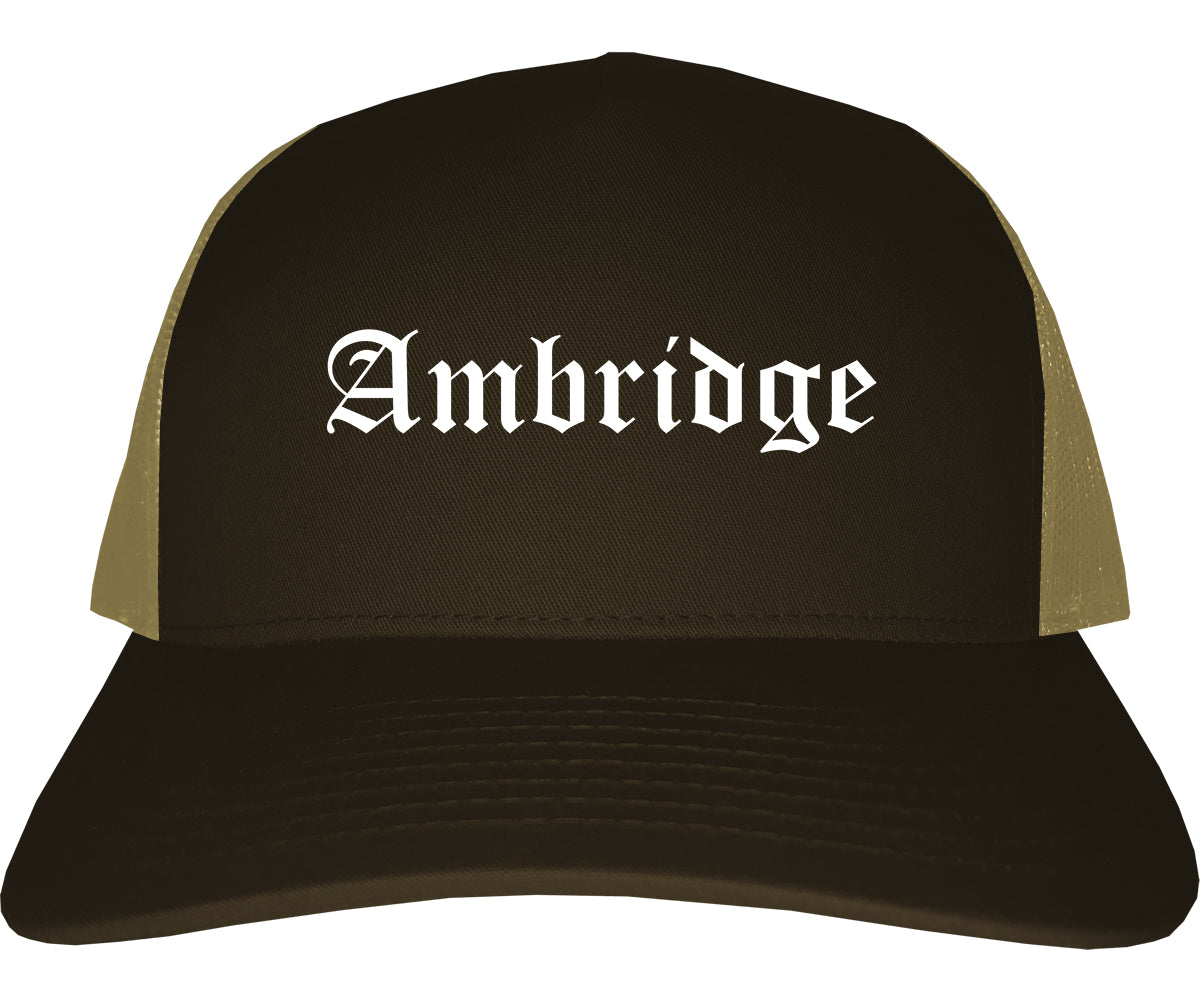 Ambridge Pennsylvania PA Old English Mens Trucker Hat Cap Brown