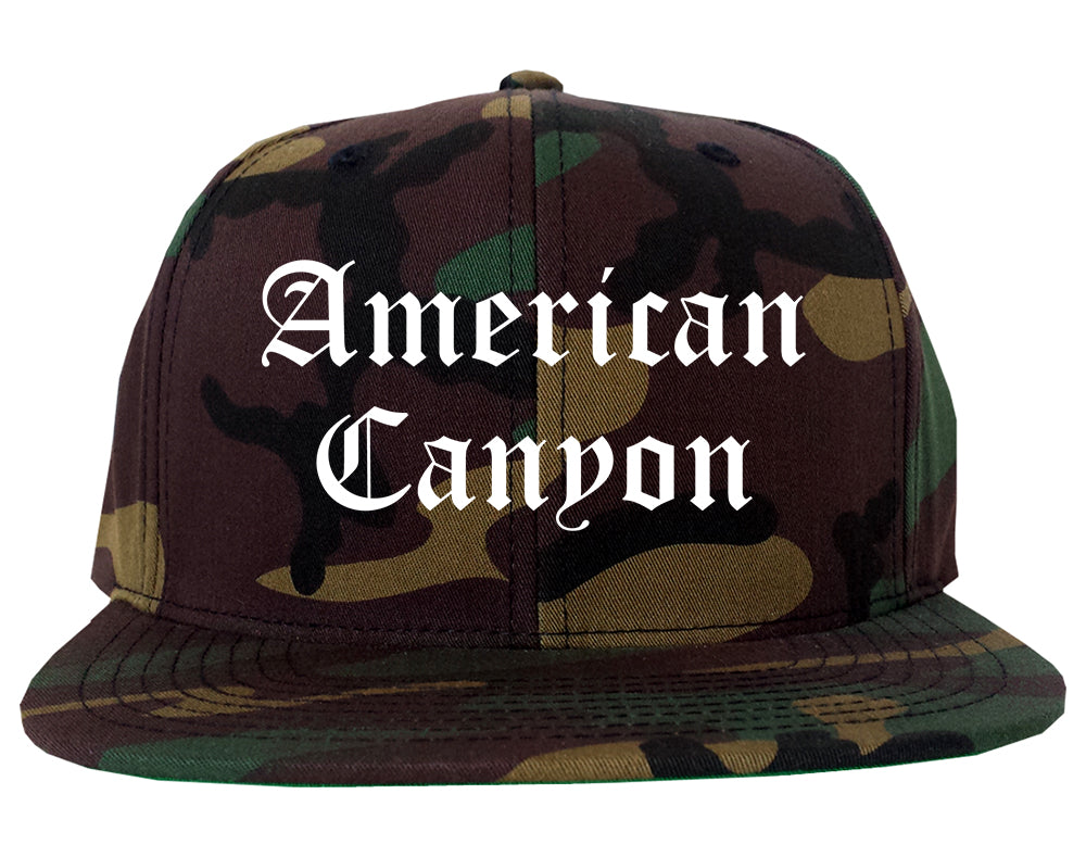 American Canyon California CA Old English Mens Snapback Hat Army Camo