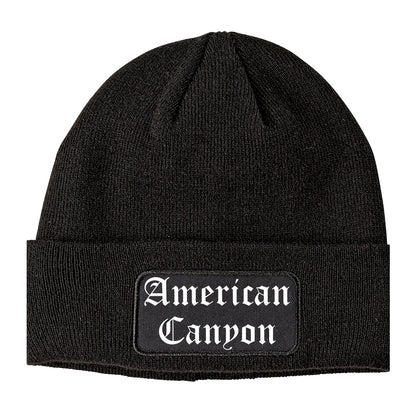 American Canyon California CA Old English Mens Knit Beanie Hat Cap Black