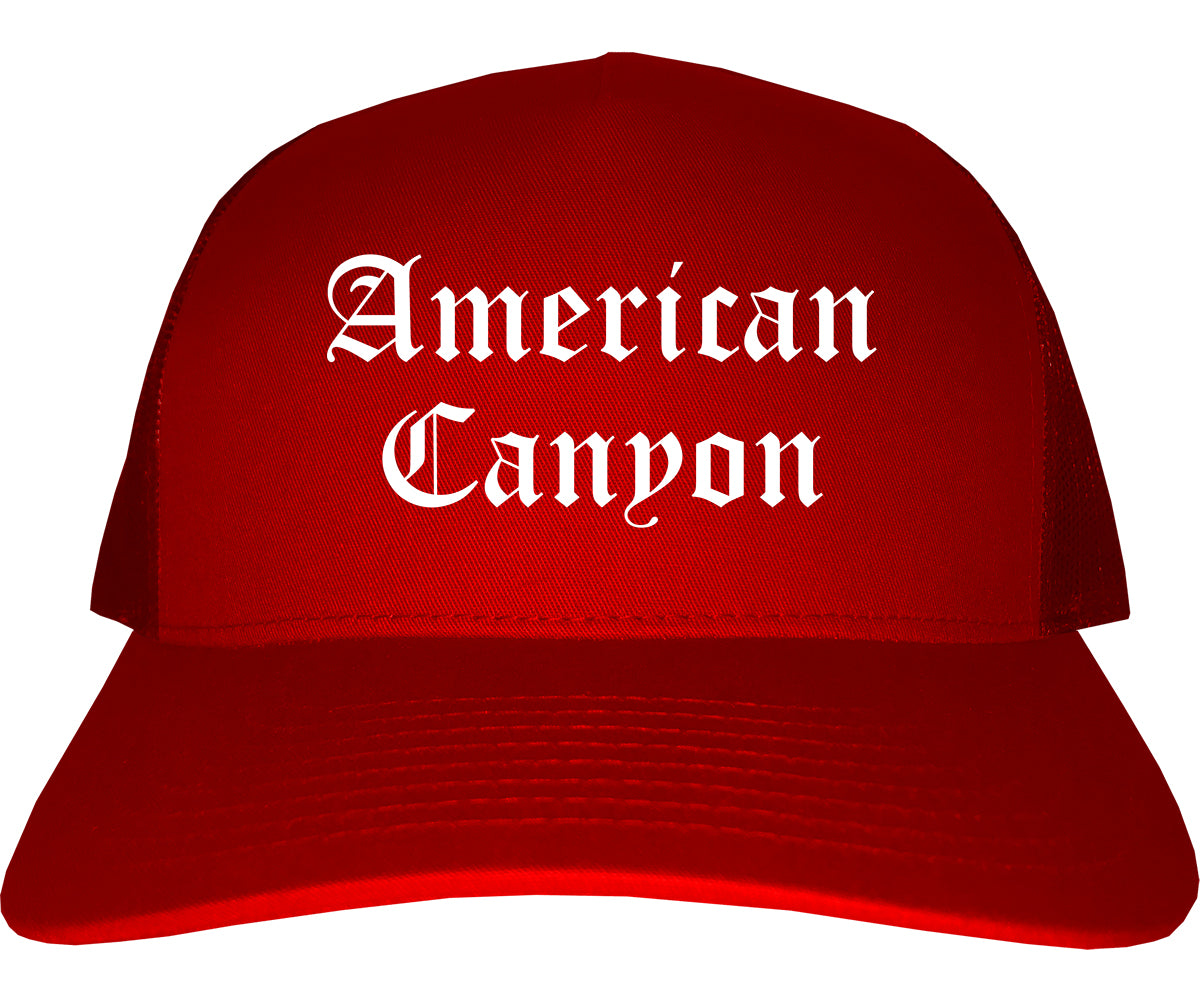 American Canyon California CA Old English Mens Trucker Hat Cap Red