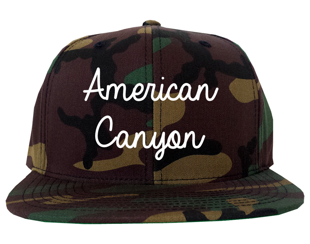 American Canyon California CA Script Mens Snapback Hat Army Camo