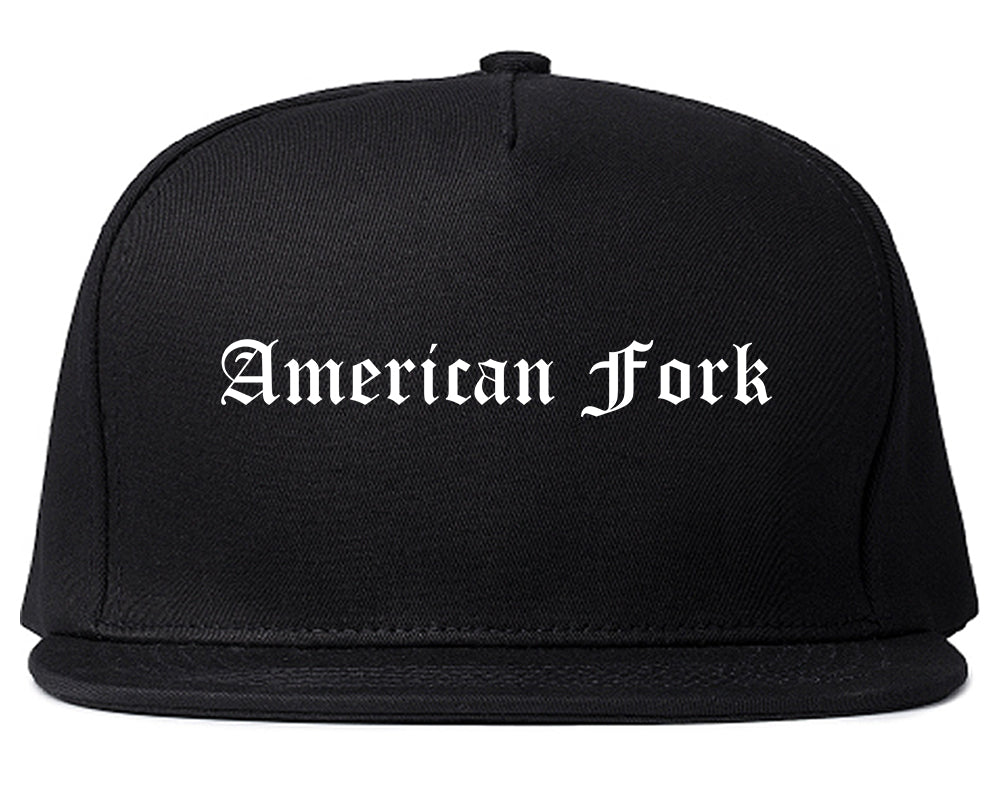 American Fork Utah UT Old English Mens Snapback Hat Black