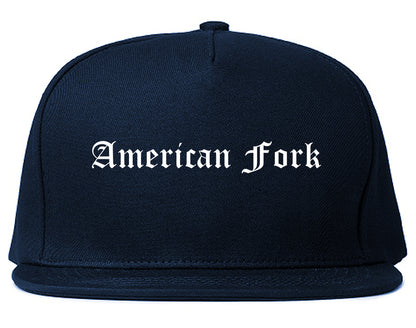 American Fork Utah UT Old English Mens Snapback Hat Navy Blue