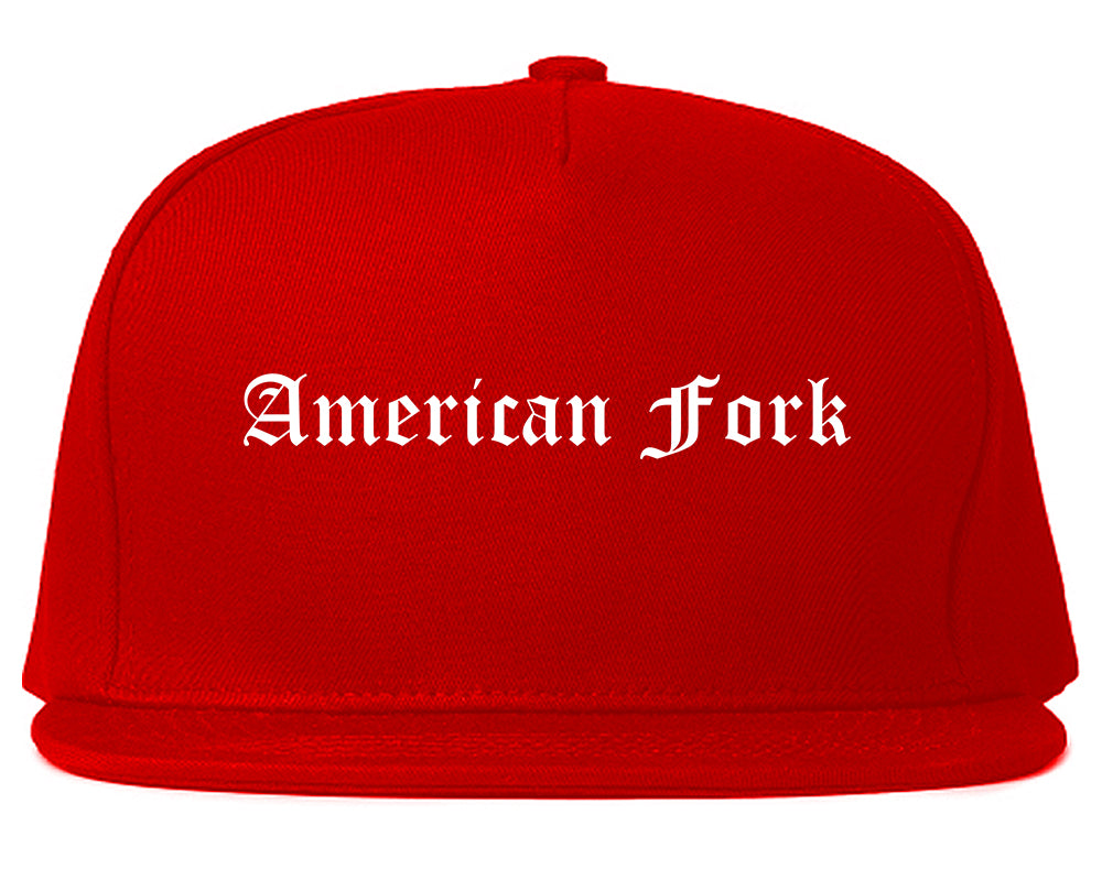 American Fork Utah UT Old English Mens Snapback Hat Red