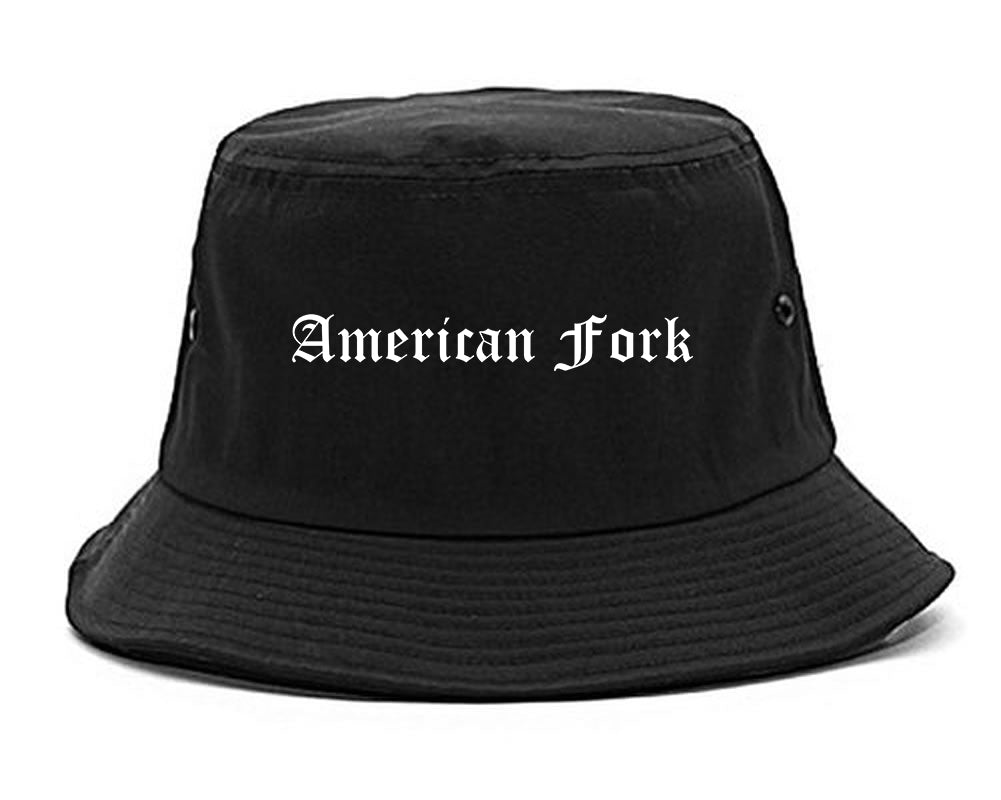 American Fork Utah UT Old English Mens Bucket Hat Black