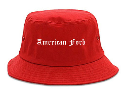 American Fork Utah UT Old English Mens Bucket Hat Red