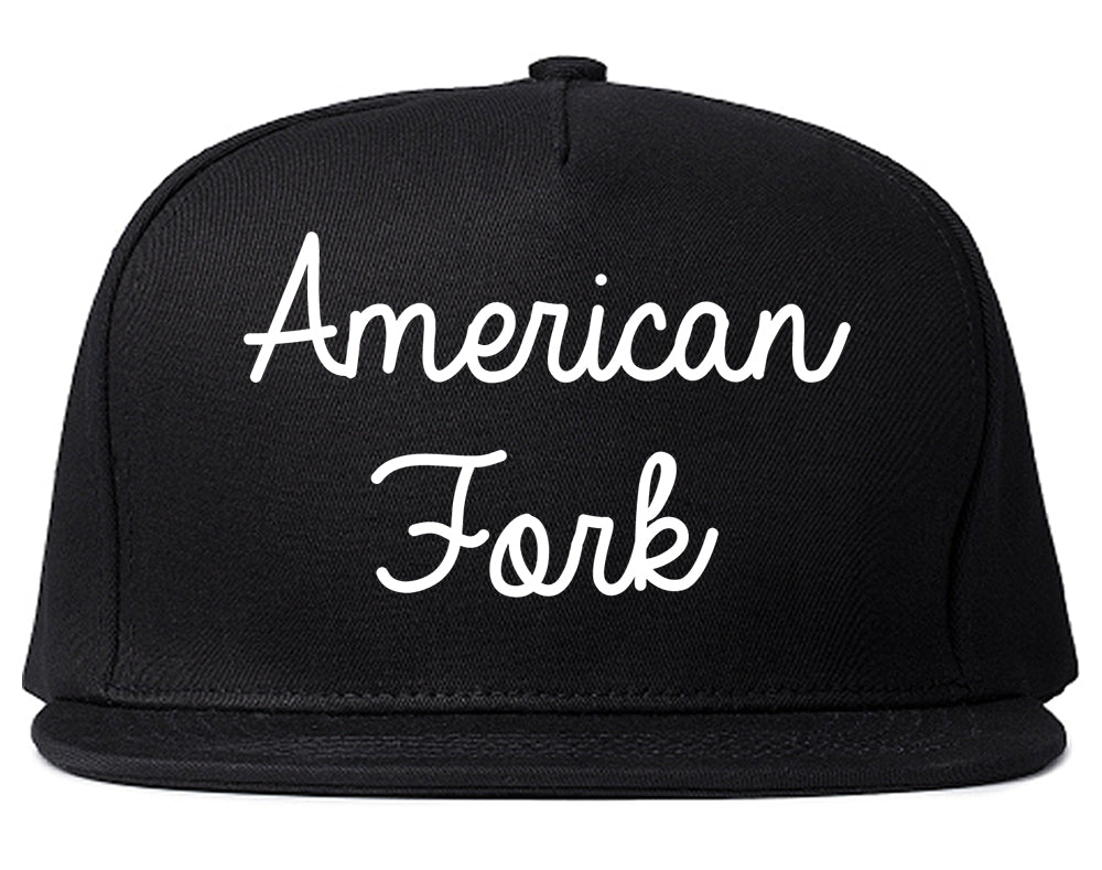 American Fork Utah UT Script Mens Snapback Hat Black