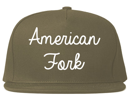 American Fork Utah UT Script Mens Snapback Hat Grey